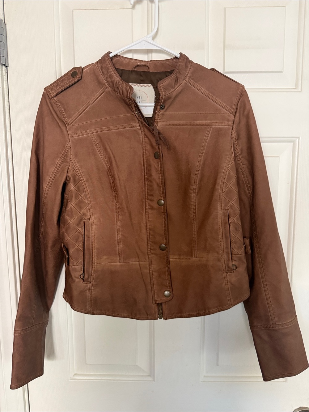 Anthropologie Hei Hei Brown Faux Vegan Leather Moto Bomber Jacket Medium M